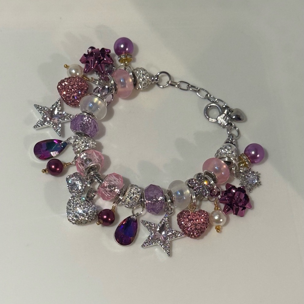 Elegant Pink and Purple Charm Bracelet - Picture 6 of 6